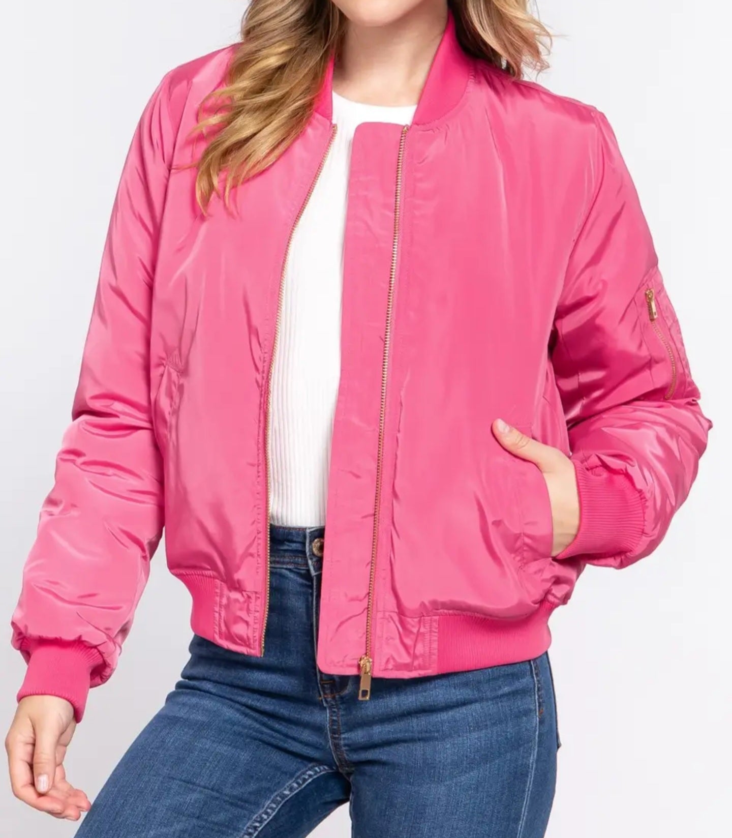 Bright pink bomber jacket best sale