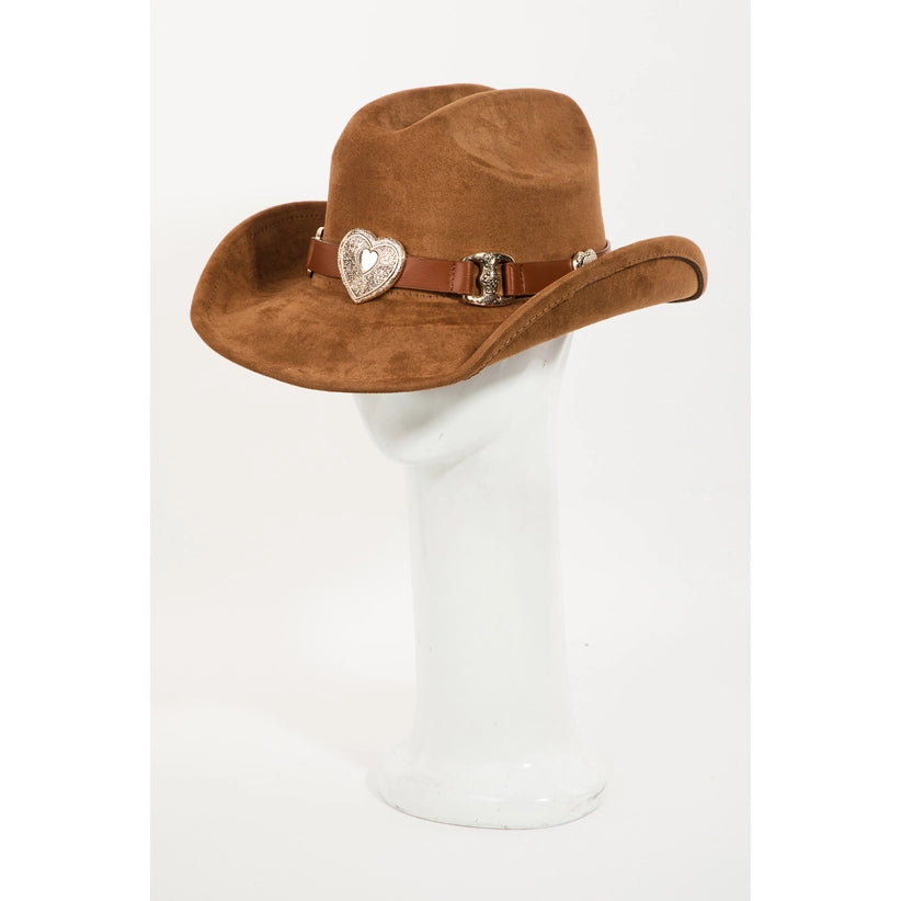 Hat - Camel Brown Felt Hat With Hearts On Band