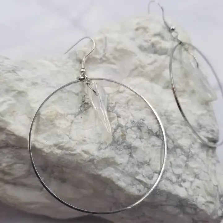 Earrings - Natural Clear Quartz Crystal Hoop Earrings