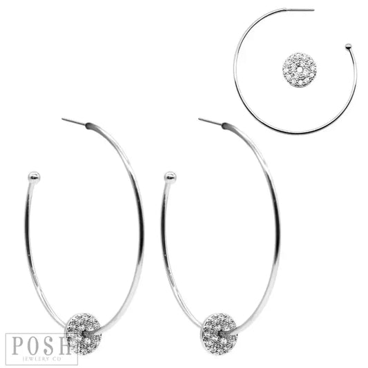 Earrings - Hoop earring with Rhinestone Pave Circle Shaped Charm