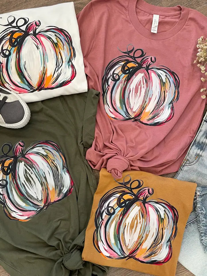 T-Shirt NEW ARRIVAL - Fall Watercolor Pumpkin Tee - Sizes Small - XL