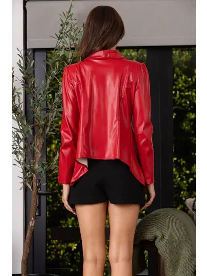 JACKET NEW ARRIVAL - RED FAUX LEATHER JACKET WITH A BEAUTIFUL LAPEL - Sizes S - L