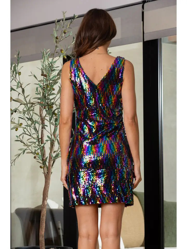 DRESS NEW ARRIVAL - SEQUIN V-NECK SLEEVELESS MINI DRESS Multi Color