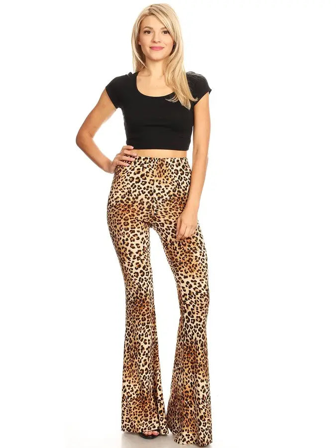 Pants - Animal Print Flare Leg Soft Knit Pant - Sizes Extra Small - Large