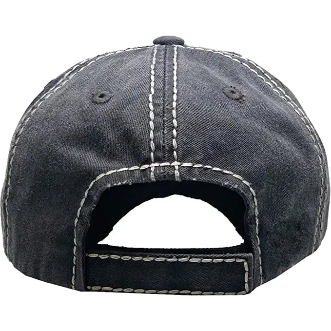 Baseball Cap - Black Distressed I Run On Caffeine And Kisses