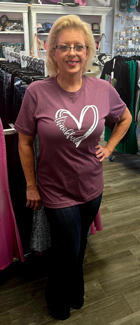 T-Shirt NEW ARRIVAL - Dark Heather Mauve Soft and Stretchy "Thankful Heart" Tee - Sizes Small - 2X