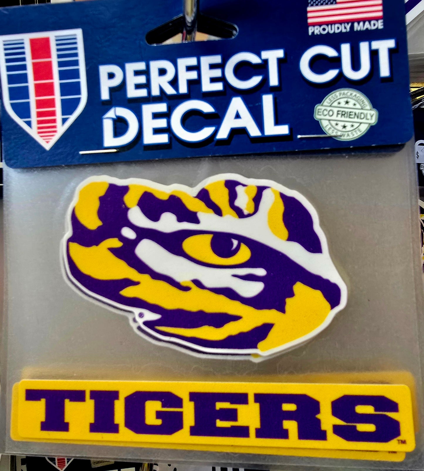 LSU Decals - TIGERS Lettering With Tiger Eye On Clear Background