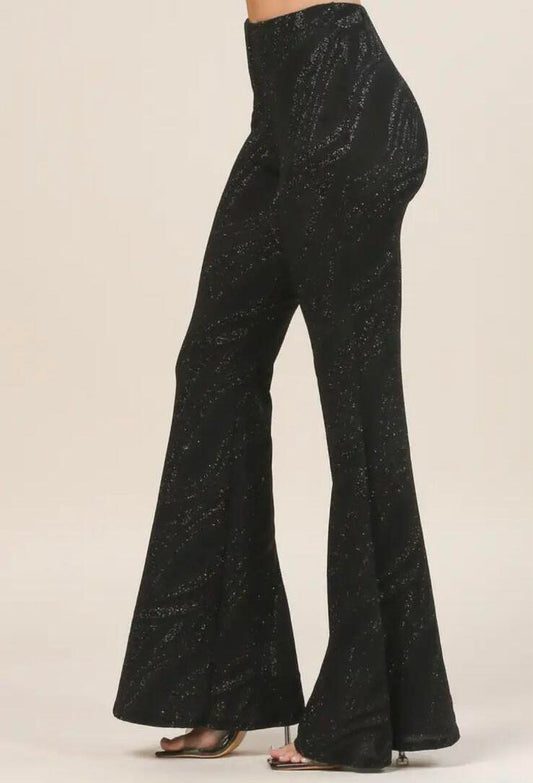 Pants - Beautiful Black Sparkly Glitter on Black Flare Dress Pants - Sizes Small to Large