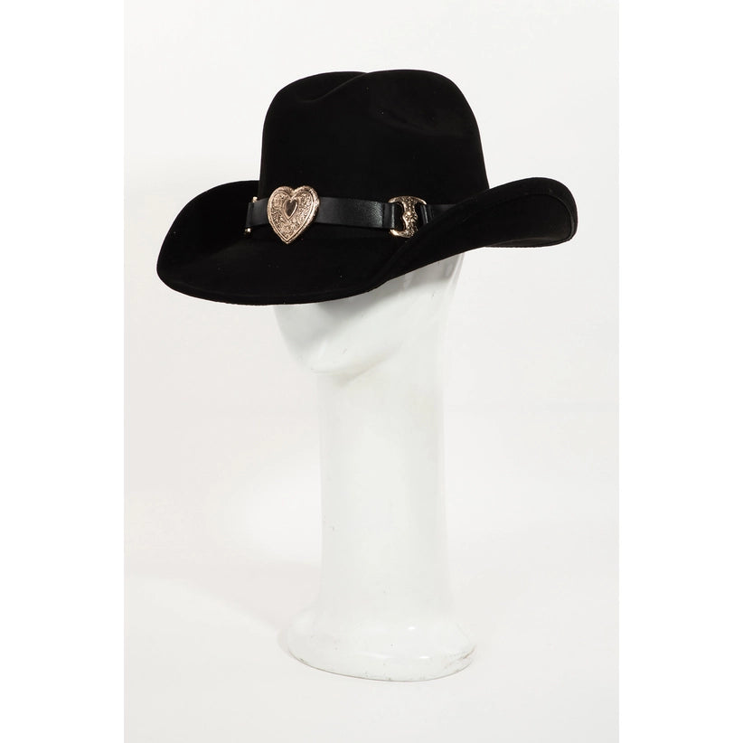 Hat - Black Cowboy Style Felt Hat With Gold Tone Hearts On Band