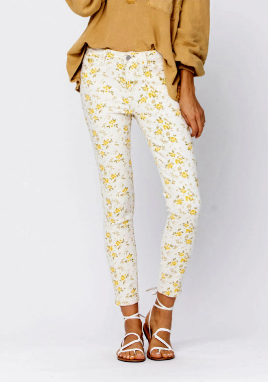 Jeans - Judy Blue White with Yellow Daisies Skinny Jeans - Sizes 5-15