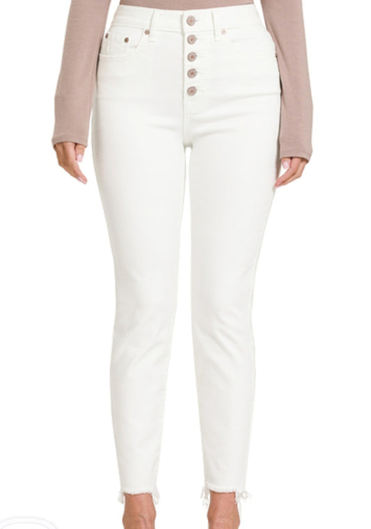 Jeans - Stretchy White Skinny Crop Jeans - Sizes 24-31