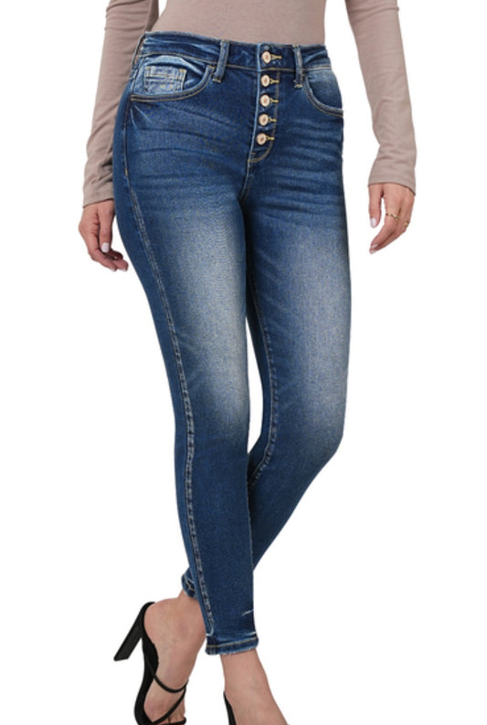 Jeans - Button Fly High Rise Stretchy Skinny - Sizes 24-31