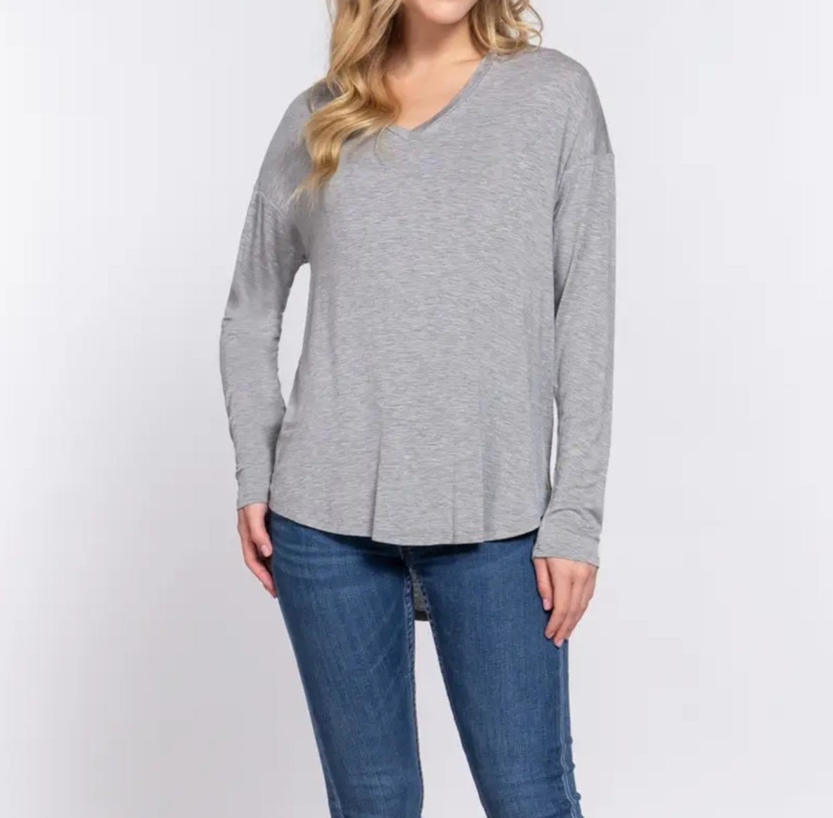 Top - Super Soft, Stretchy, And Lightweight V-Neck Long Sleeve Layering Top - Black, Burgundy, Ash Gray - Sizes Small to Large