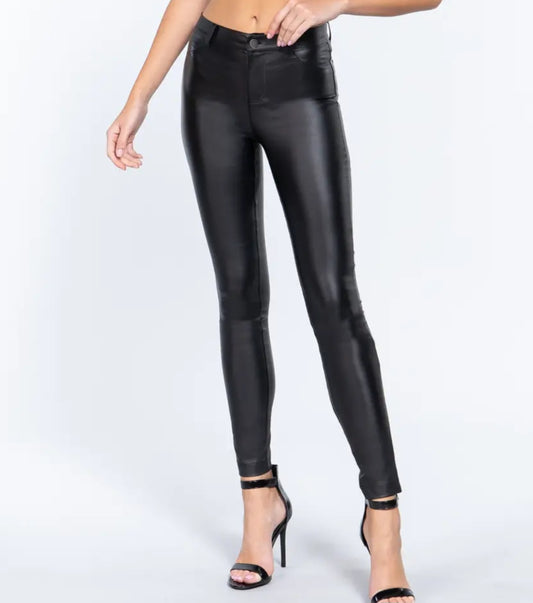 Pants/Jeans - Faux Leather Coated Skinny Leg Pants