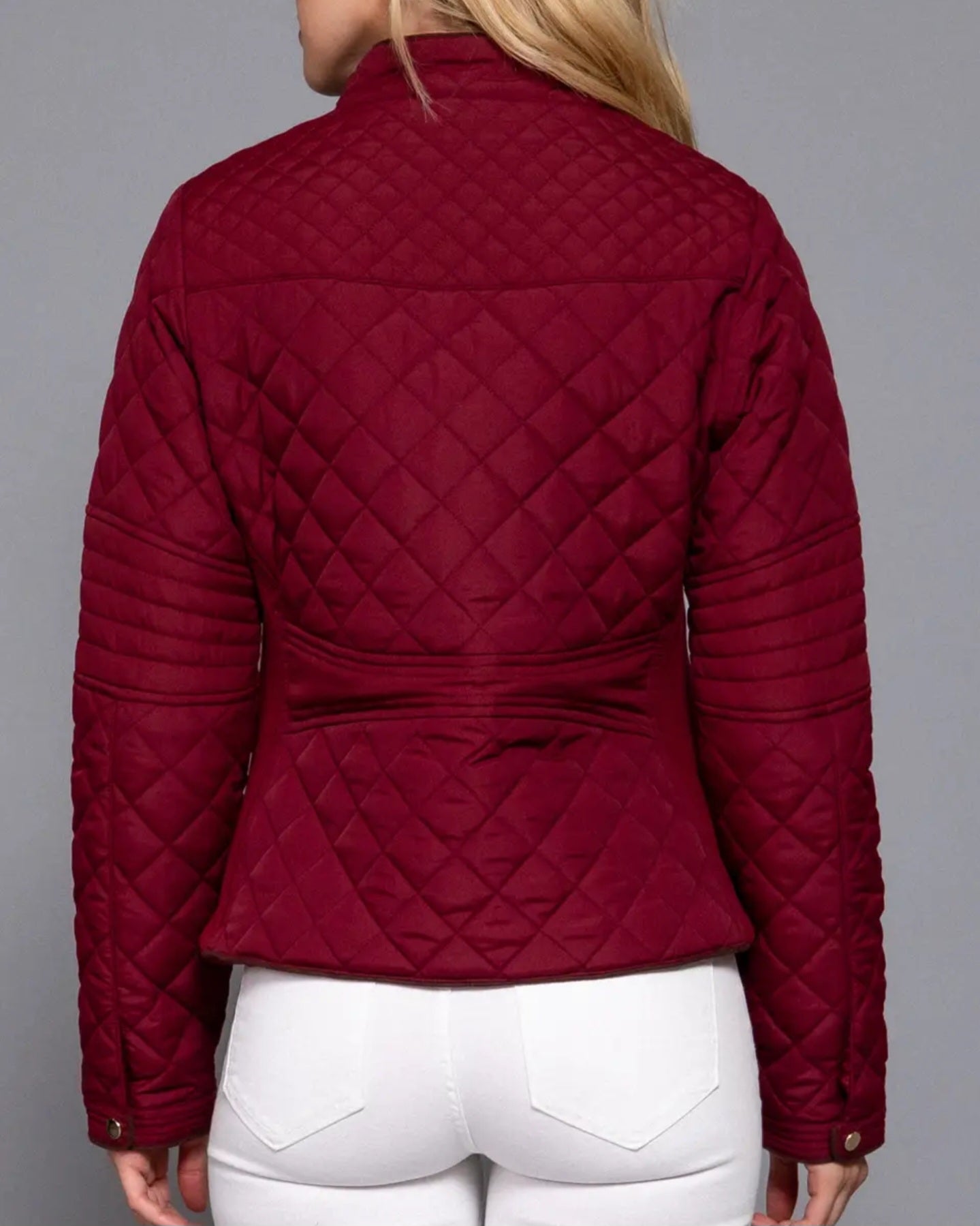 Jacket NEW ARRIVAL - Detail Rib Quilted Padding Jacket with Suede Piping Trim - Burgundy, Black - Sizes Small to Large