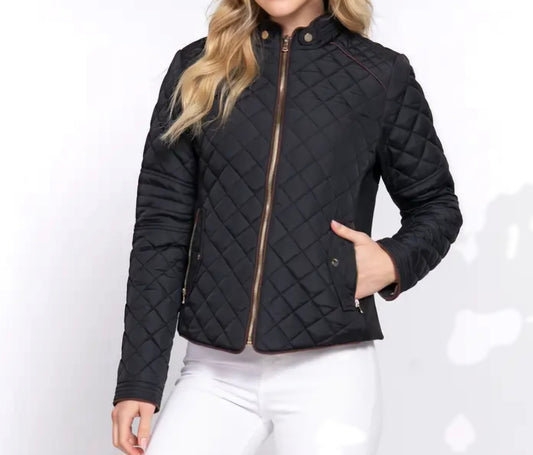 Jacket NEW ARRIVAL - Detail Rib Quilted Padding Jacket with Suede Piping Trim - Burgundy, Black - Sizes Small to Large