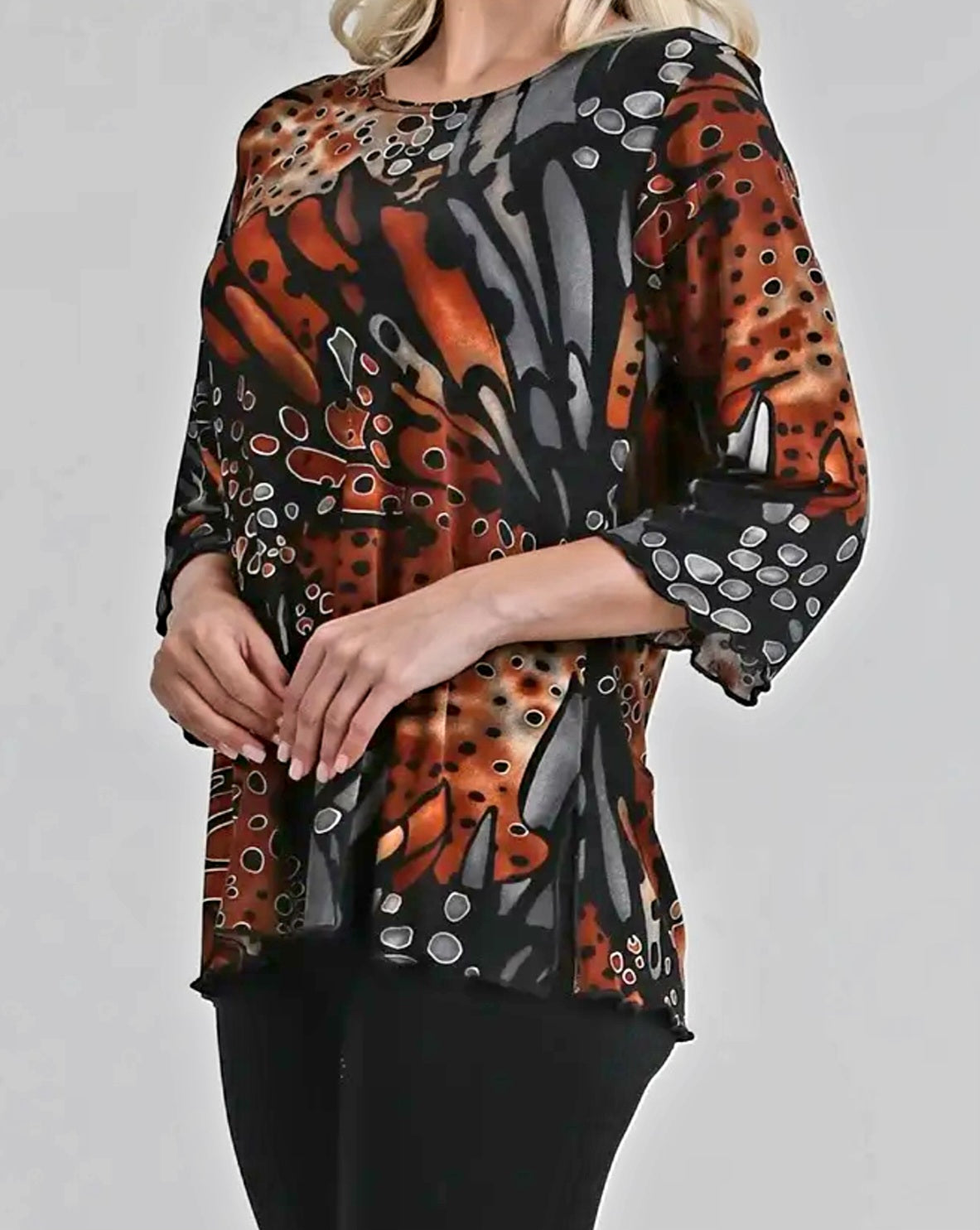 Top - Gorgeous Brown Multi Color Three Quarter Flare Sleeve Top - Sizes Small to XL