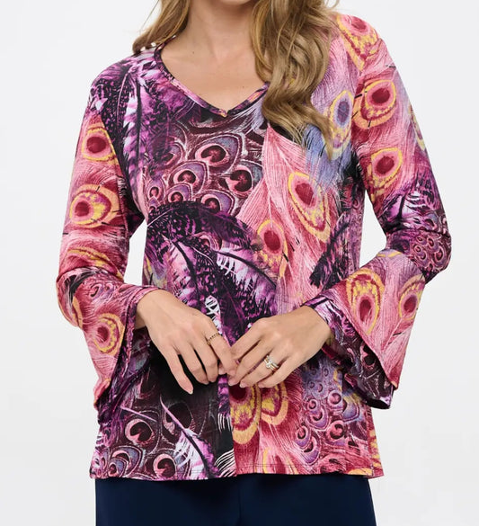 Top NEW ARRIVAL - V-Neck Tulip Tunic with Gorgeous Trumpet Sleeves! Sizes Small to XL