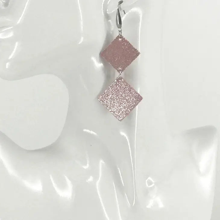 Earrings - Pink Sparkly Leather Dangle Earrings