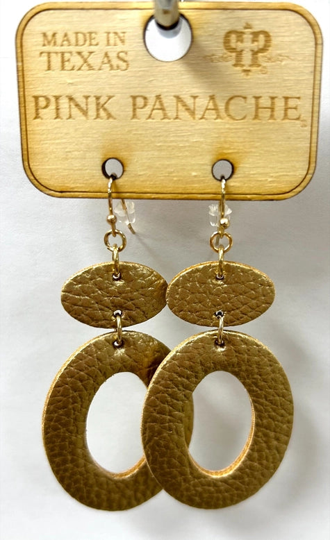 Earring - Pink Panache Metallic Gold Leather Oval Earring