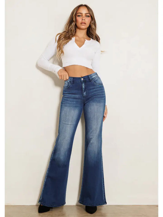 Jeans - Whiskered Wash Flare Stretch Jeans - Sizes 3-15