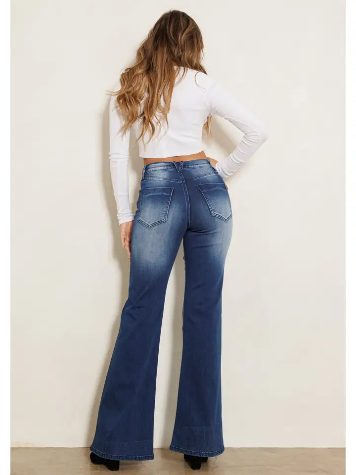 Jeans - Whiskered Wash Flare Stretch Jeans - Sizes 3-15