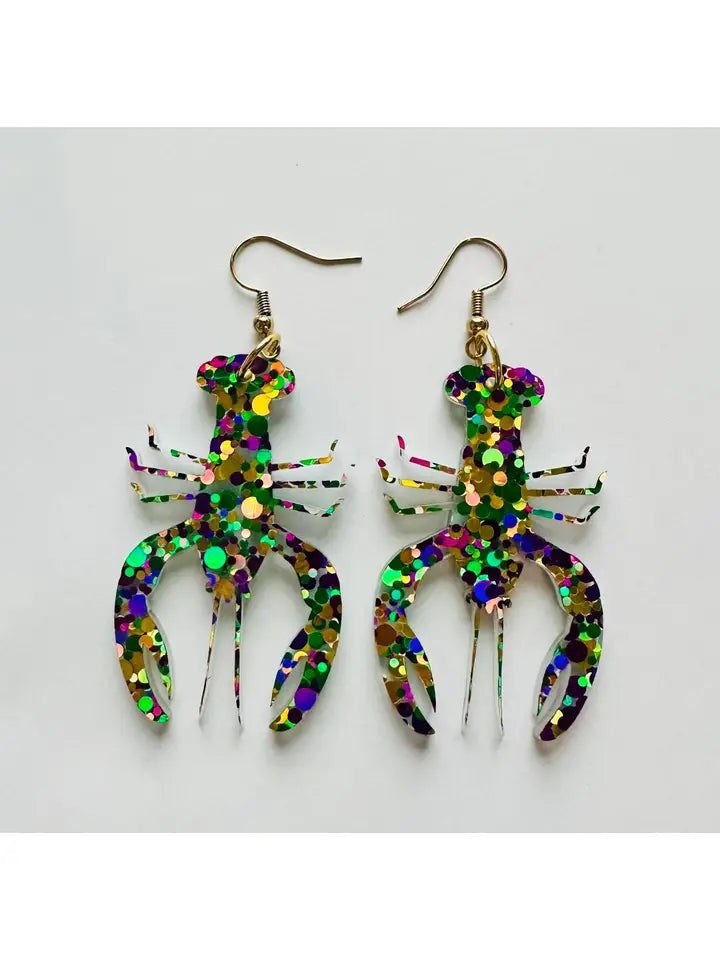 Earrings - Sparkly Multi Color Mardi Graw Crawfish Super Lightweight