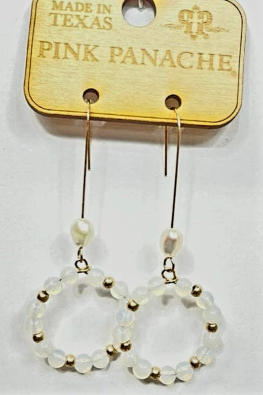 Earrings - Pink Panache White Freshwater Pearl Circle Earrings On Gold Fish Hook